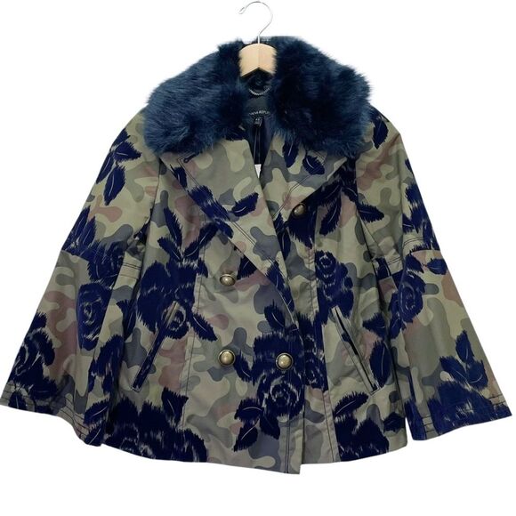 NWT Banana Republic Peacoat Jacket Olive Camo Navy Faux Fur Collar Size XSP New - Picture 2 of 16